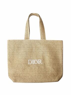 Christian Dior Beauty Logo Large Woven Raffia Straw Tote Bag Natural VIP